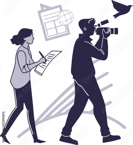 Journalism and Media Illustration in Silhouette Style