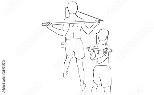 How to Perform Lat Pulldown with Bar Step-by-Step Exercise Guide with Illustrations Line Art