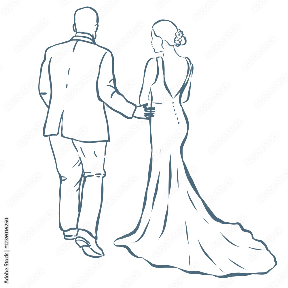 Line Art Illustration of Bride and Groom. Vector Graphic. Line Art Illustration of Bride and Groom. Vector Graphic.