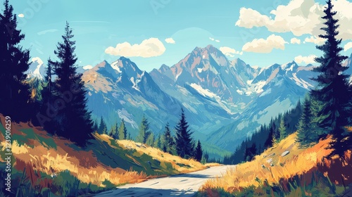 Mountain Road Winding Through Majestic Peaks
