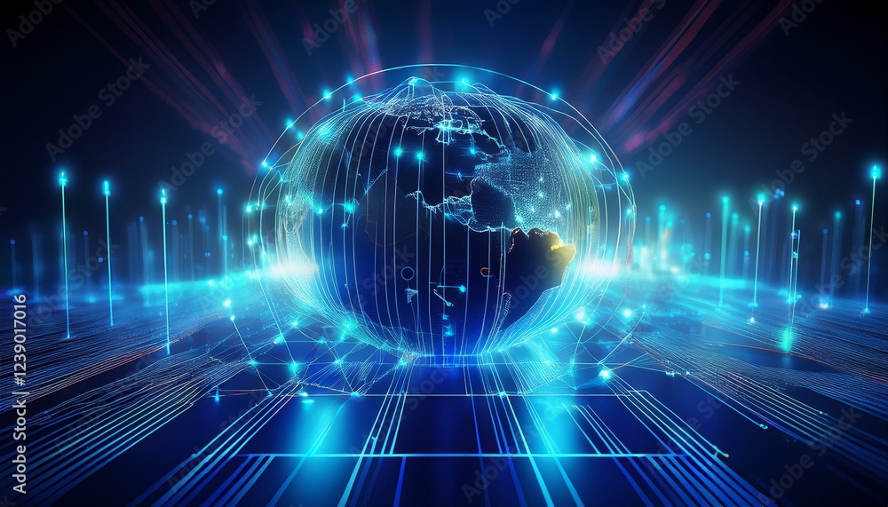 Fototapeta premium internet technology information and media flow exchange and processing on the internet