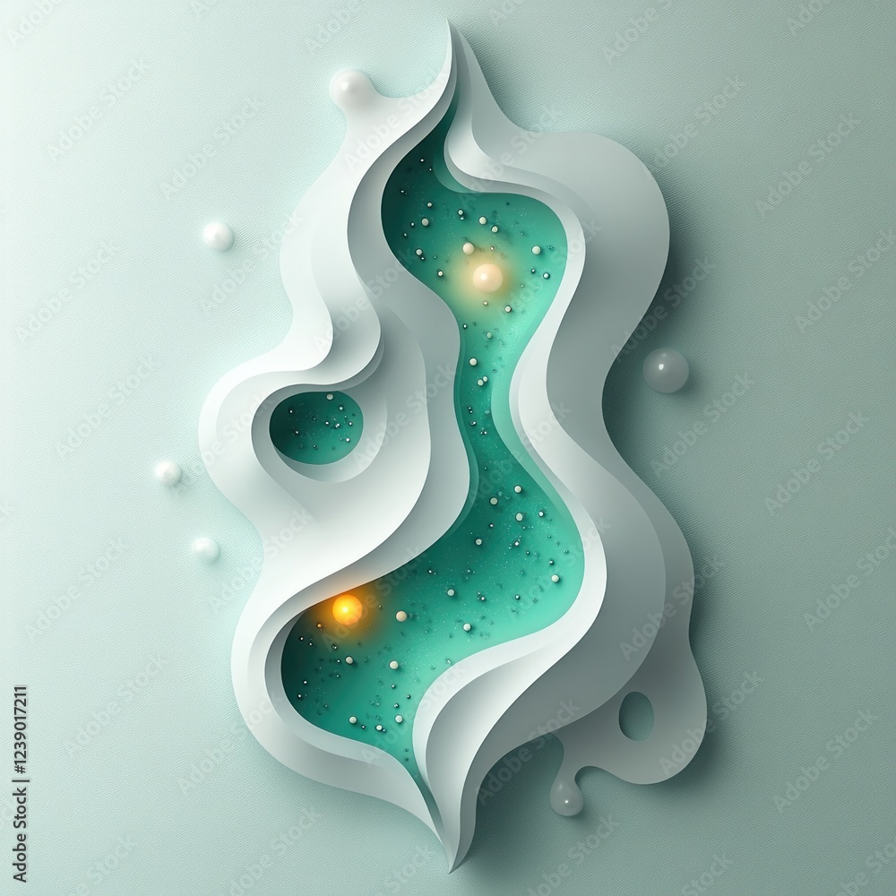 Obraz premium Probiotic Logo Design for Healthy Nutrition, Modern Microorganism Illustration, Minimalist Graphic, Vibrant Turquoise and White, Soothing Soft Lighting