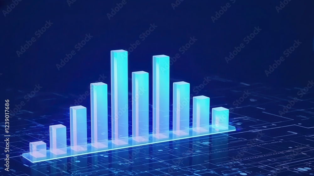 Obraz premium Futuristic 3D Bar Graph with Digital Analytics