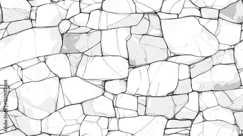 Seamless texture pattern of stone outline drawing brick and stones wall fence textures Architectural Drawings Vector black and white