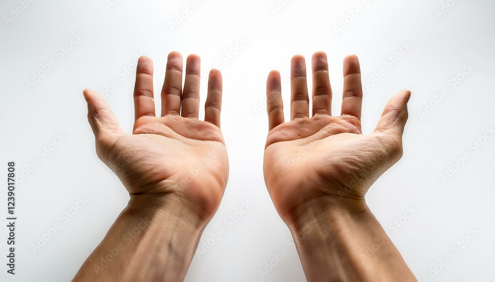 two open hands showing palms on white background