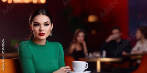 woman enjoying coffee in cozy cafe