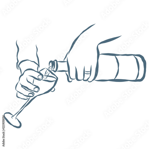 Line Art Illustration of Hands and Wine. Vector Graphic.