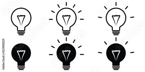 Light bulb icon set. Idea icon. Lamp concept. Light bulb, isolated in modern outline, flat, and colored design. 888