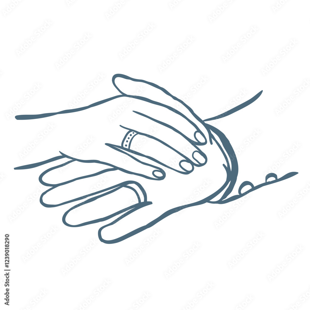 Line Art Illustration of Hands with Wedding Ring. Vector Graphic. Line Art Illustration of Hands with Wedding Ring. Vector Graphic.