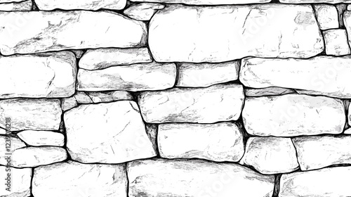 Seamless texture pattern of stone outline drawing brick and stones wall fence textures Architectural Drawings Vector black and white