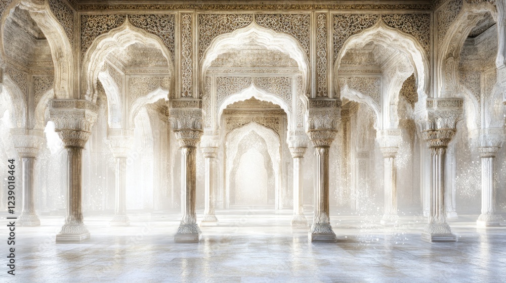 Obraz premium Elegant Hallway With Ornate Columns And Arches