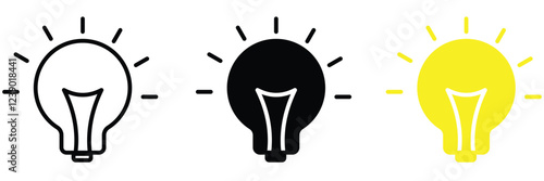 Light bulb icon. Idea symbol. Electric lamp vector illustration. Electric power sign. Shining light bulb pictogram.