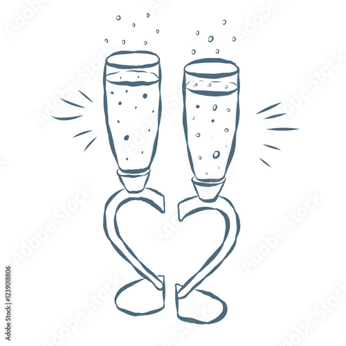 Line Art Illustration of Wine Glasses. Vector Graphic.