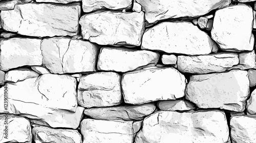 Seamless texture pattern of stone outline drawing brick and stones wall fence textures Architectural Drawings Vector black and white