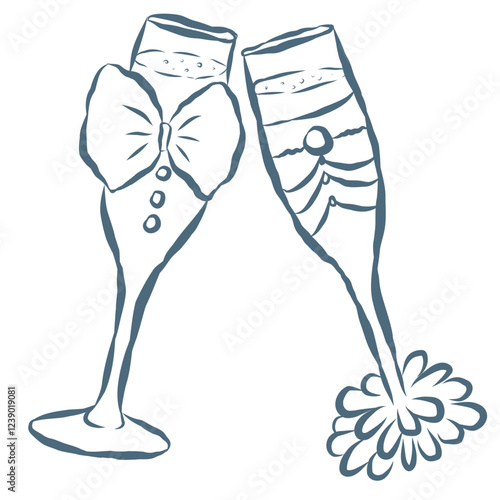 Line Art Illustration of Wine Glasses. Vector Graphic.