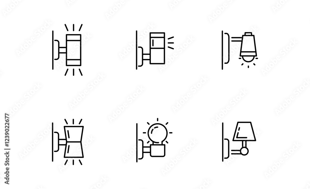 Set of Lamp and Lighting icon, wall lamp, outdoor light Symbol Outline icon, Editable Stroke Set of Lamp and Lighting icon, wall lamp, outdoor light Symbol Outline icon, Editable Stroke