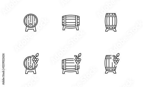 Set of Wine barrels Outline icon, Editable Stroke