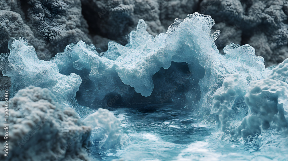 A 3D digital avalanche in ice blue and granite, cold and powerful A 3D digital avalanche in ice blue and granite, cold and powerful