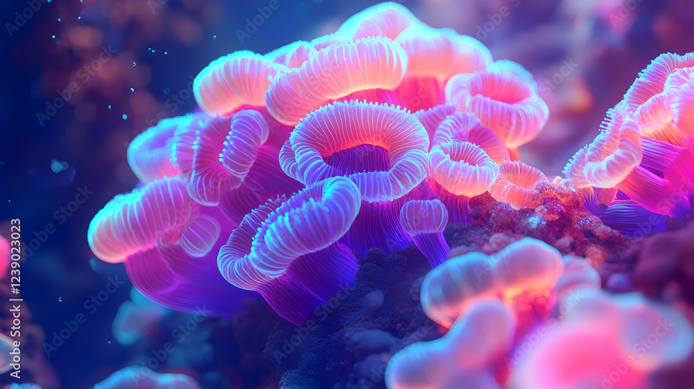 A 3D digital coral in neon fuchsia and abyssal blue, vibrant and alien A 3D digital coral in neon fuchsia and abyssal blue, vibrant and alien