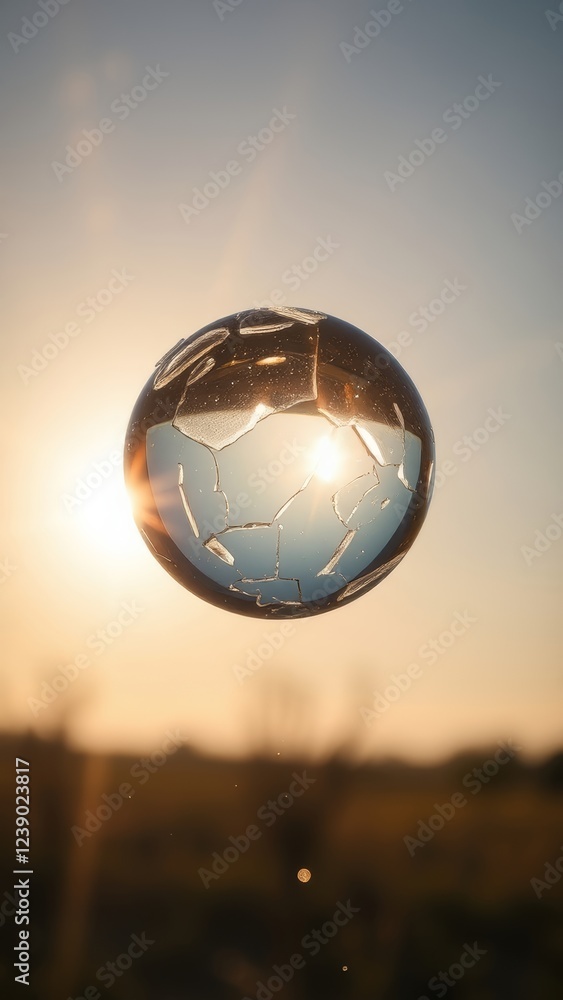 Fototapeta premium Shattered Glass Sphere at Sunset � Dramatic Abstract Background