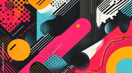 Abstract vibrant geometric shapes and patterns background.