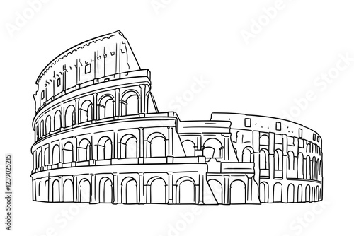 Line illustration Colosseum in Rome, Italy. Architecture tourist attraction, travel destination. Vintage illustration
