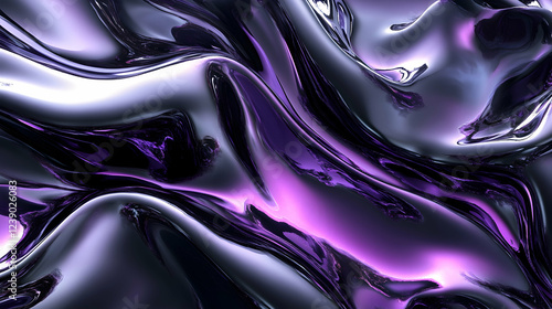 A 3D magnetic fluid in iron gray and electric purple, dynamic and scientific
