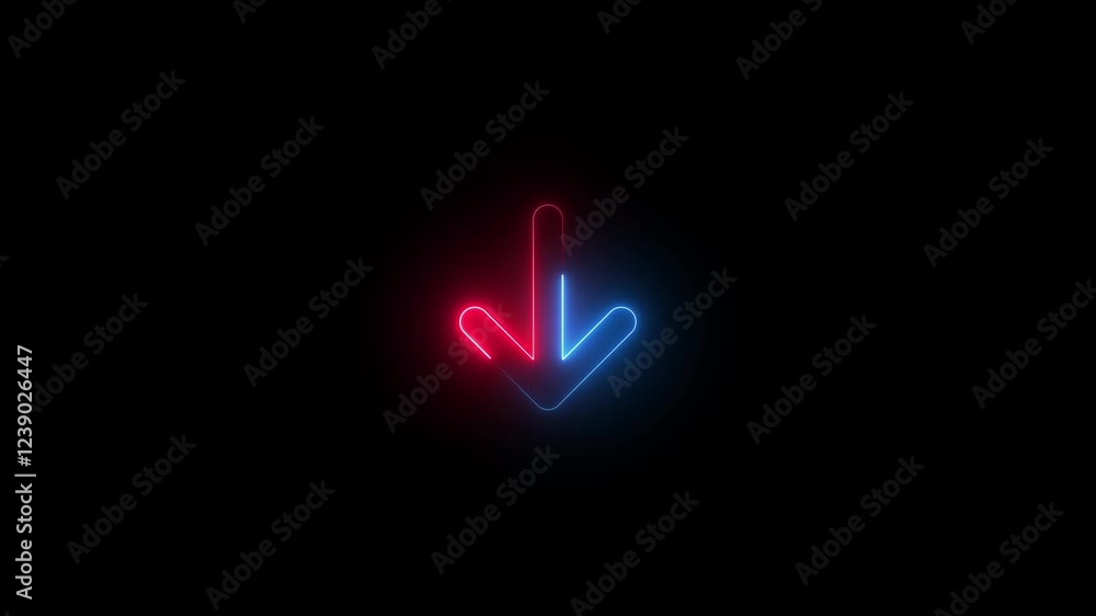 Arrow down shopping symbol icon animation neon glow blue and red color on black background Arrow down shopping symbol icon animation neon glow blue and red color on black background
