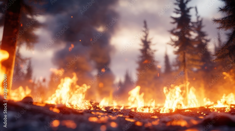 Fototapeta premium Devastating Wildfire Consuming Floor Of Forest
