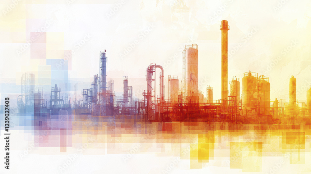 Abstract industrial landscape with colorful geometric shapes Abstract industrial landscape with colorful geometric shapes