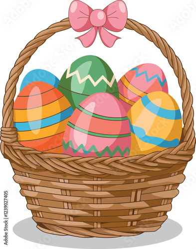 Colorful clipart easter rabbit egg bucket meadow vector art on a white background