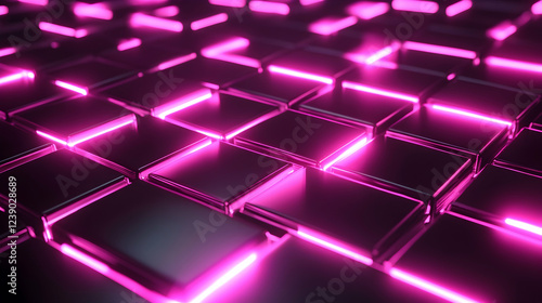 A 3D neon grid in hot pink and cyber black, retro-futuristic and glowing