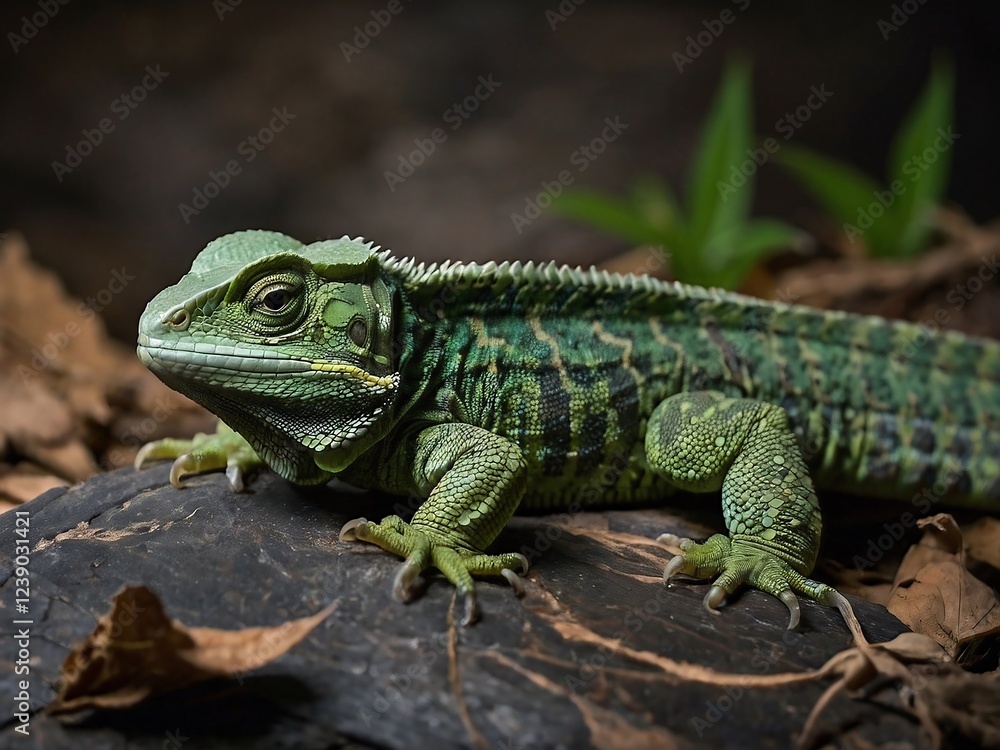 Close Up Portrait of Common Basilisk Lizard in Vibrant Green Habitat Close Up Portrait of Common Basilisk Lizard in Vibrant Green Habitat