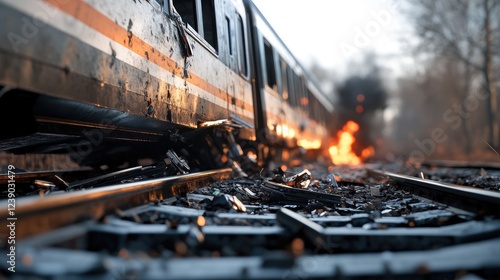 Train Crash With Flames And Erupted Smoke