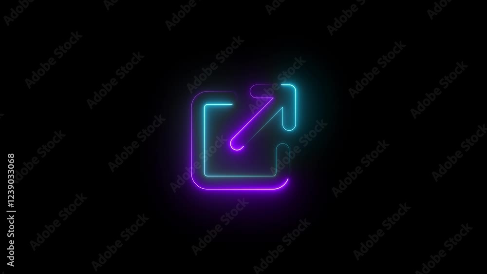 arrow up right from square symbol icon animation neon glow cyan and purple color on black background arrow up right from square symbol icon animation neon glow cyan and purple color on black background