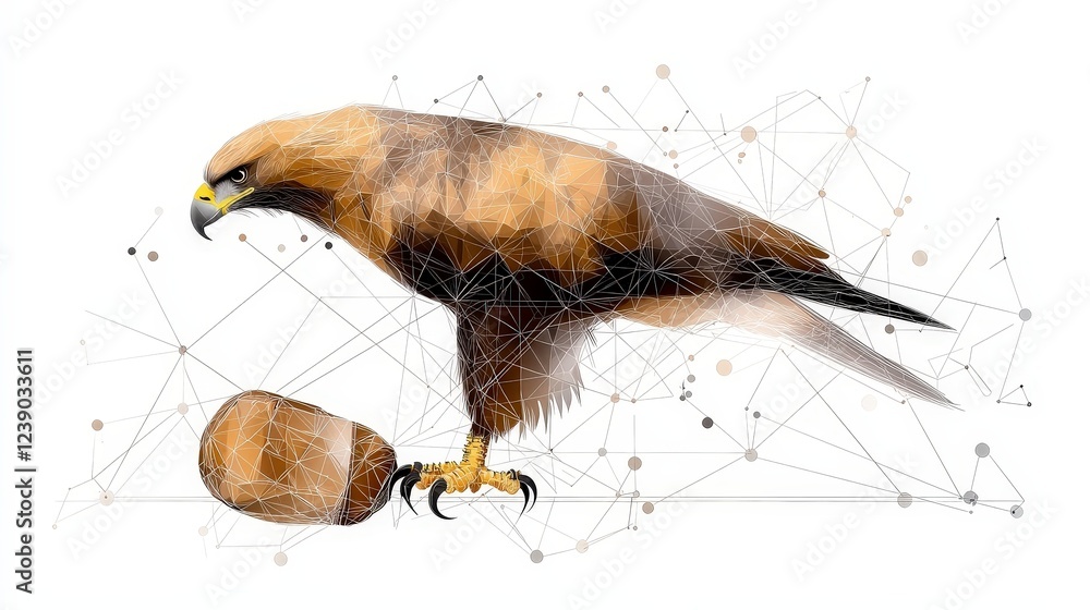 Abstract Illustration of a Hawk with Geometric Shapes and Lines on a Modern White Background Abstract Illustration of a Hawk with Geometric Shapes and Lines on a Modern White Background