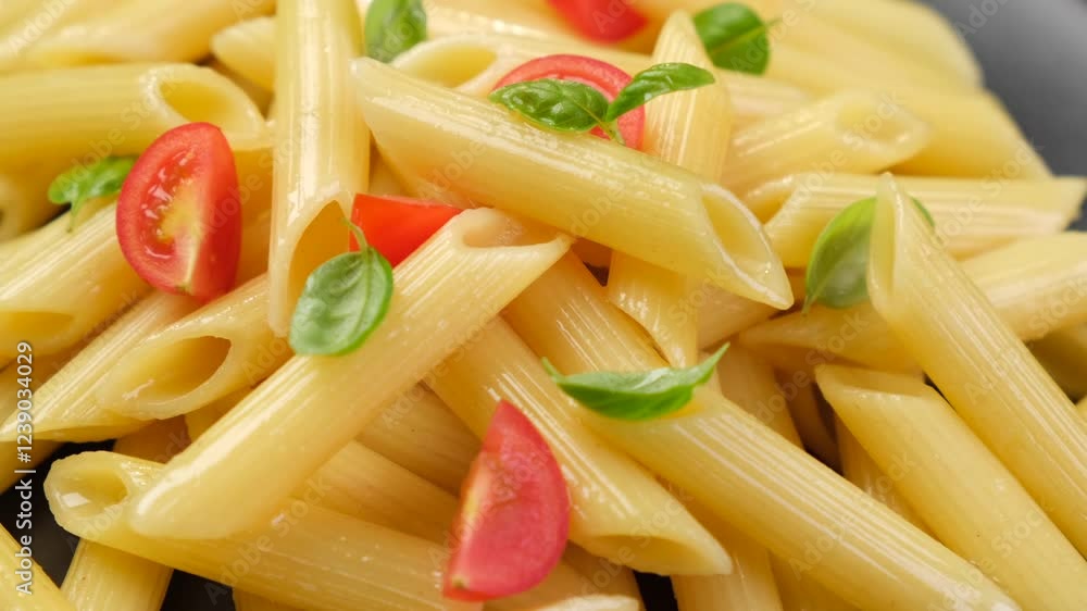 Plate of cooked italian penne pasta close-up Plate of cooked italian penne pasta close-up