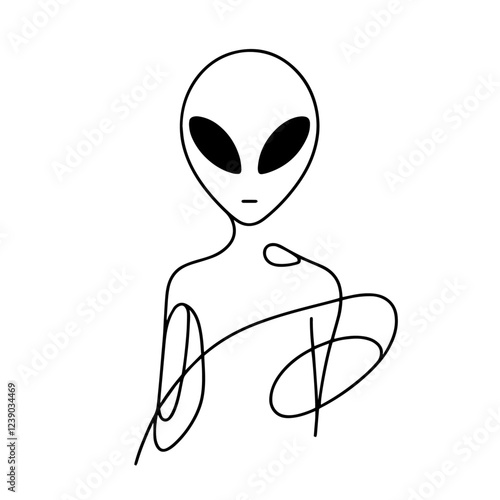 alien figure in continuous line art, modern vector design

