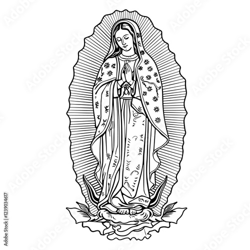 Our Lady Mary Guadalupe vector silhouette for engraving
