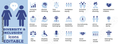 Diversity and Inclusion vector icons editable, professional, and versatile! Ideal for presentations, branding, and training.
