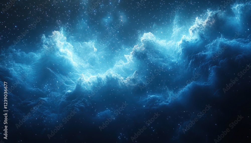 Fototapeta premium Deep Blue Teal Starry Night Sky Watercolor Cosmic Scene Abstract Illustration