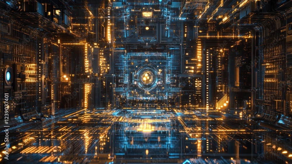 Futuristic digital core, glowing circuits, abstract background, tech concept Futuristic digital core, glowing circuits, abstract background, tech concept