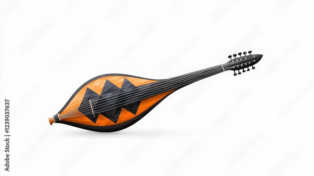 Traditional String Instrument with Unique Shape and Vibrant Colors on White Background Traditional String Instrument with Unique Shape and Vibrant Colors on White Background