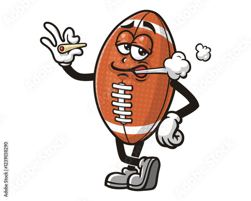 Cartoon mascot character of Smoking American Football 