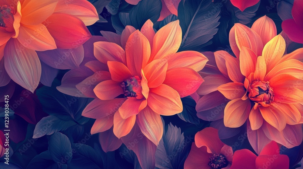 Obraz premium Blooming flowers in graphic resources represent growth and renewal.