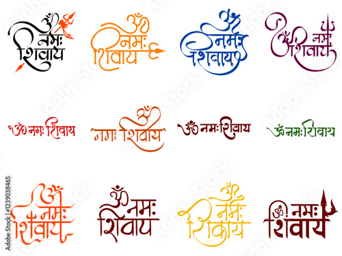 collection of om namah shivay text calligraphy in hindi maha shivratri.eps
