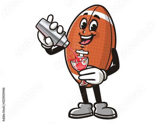 Cartoon mascot character of American Football making Cocktail