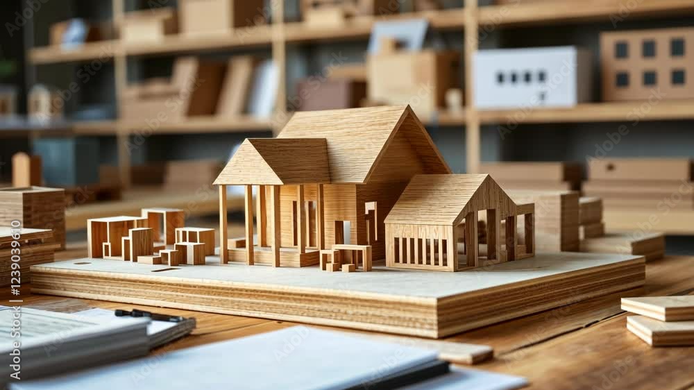 Crafting detailed wooden models of buildings in a workshop showcasing architectural design and creativity Crafting detailed wooden models of buildings in a workshop showcasing architectural design and creativity