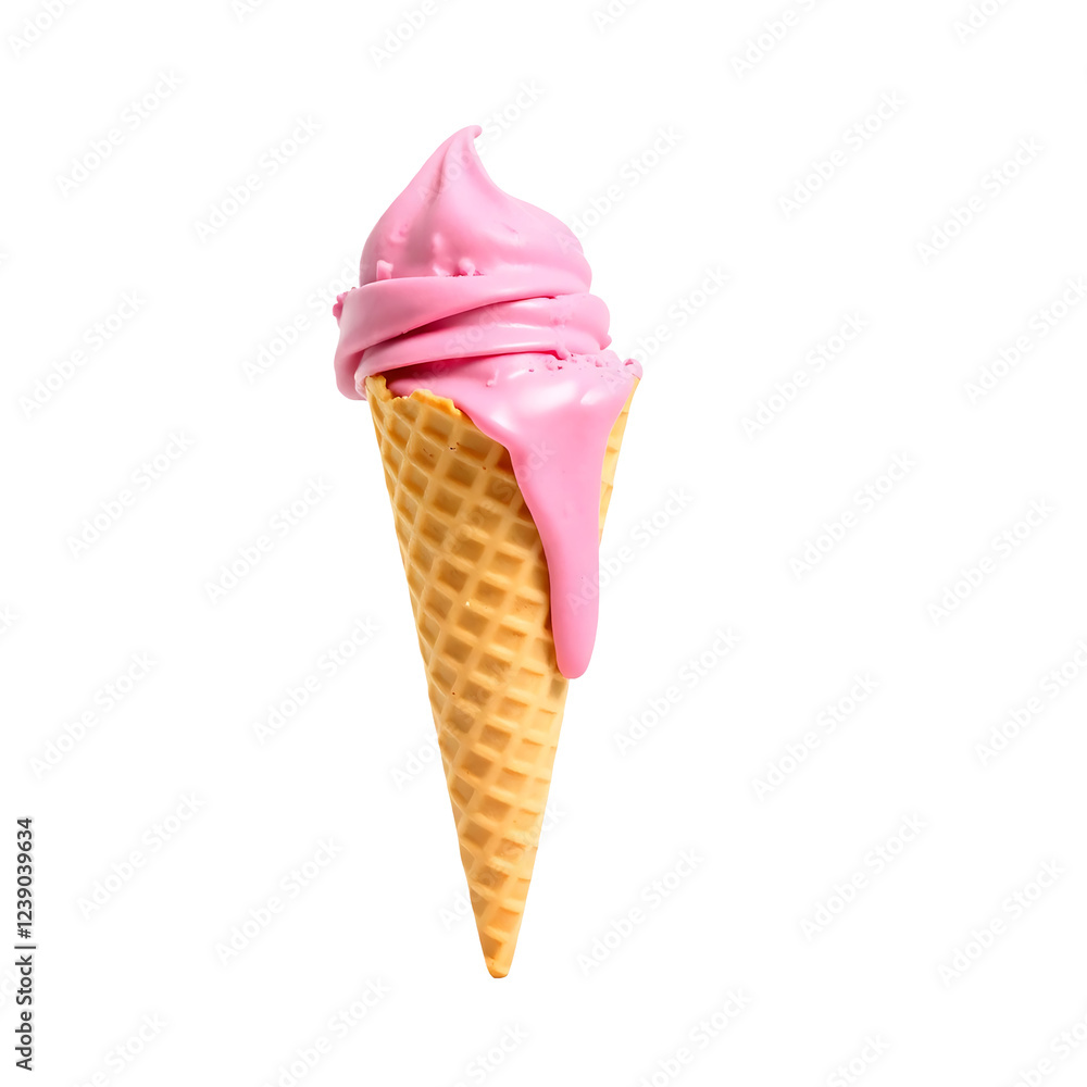 Enticing Soft Serve Ice Cream with Swirl of Pink and White in Waffle Cone Enticing Soft Serve Ice Cream with Swirl of Pink and White in Waffle Cone