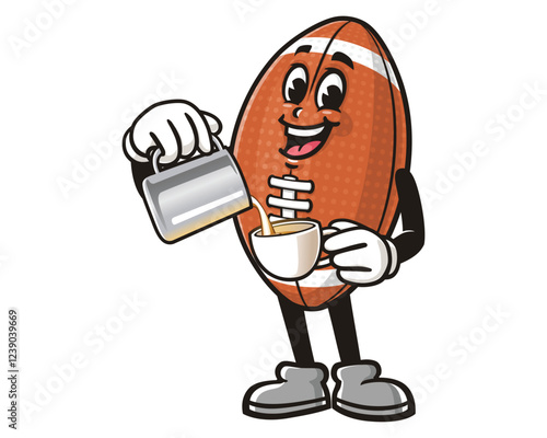 Cartoon mascot character of American Football as Barista